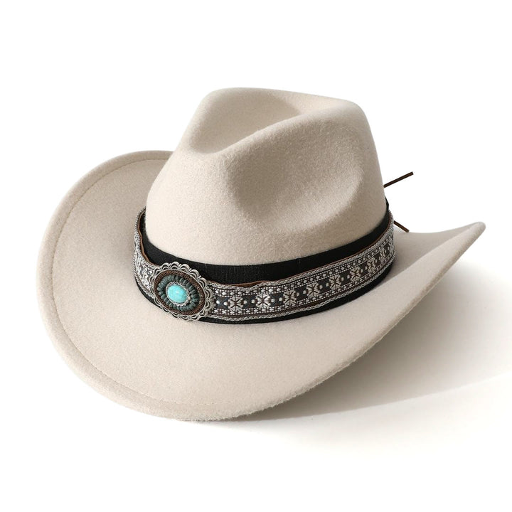 Herren-Cowboyhut im Westernstil mit türkisfarbenem Muster und Krempengürtel - Weiß - M (22"-22 7/8") - image 5
