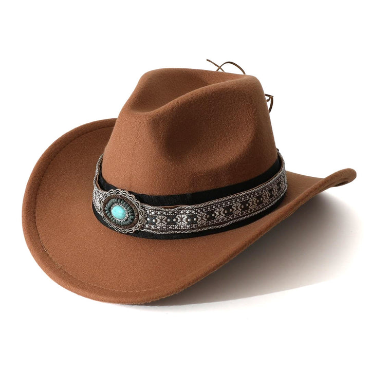 Herren-Cowboyhut im Westernstil mit türkisfarbenem Muster und Krempengürtel - Braun - M (22"-22 7/8") - image 7