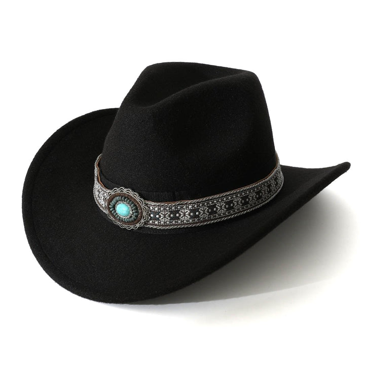 Herren-Cowboyhut im Westernstil mit türkisfarbenem Muster und Krempengürtel - Schwarz - M (22"-22 7/8") - image 0