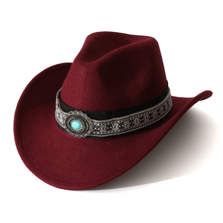 Herren-Cowboyhut im Westernstil mit türkisfarbenem Muster und Krempengürtel - Wein - M (22"-22 7/8") - image 3
