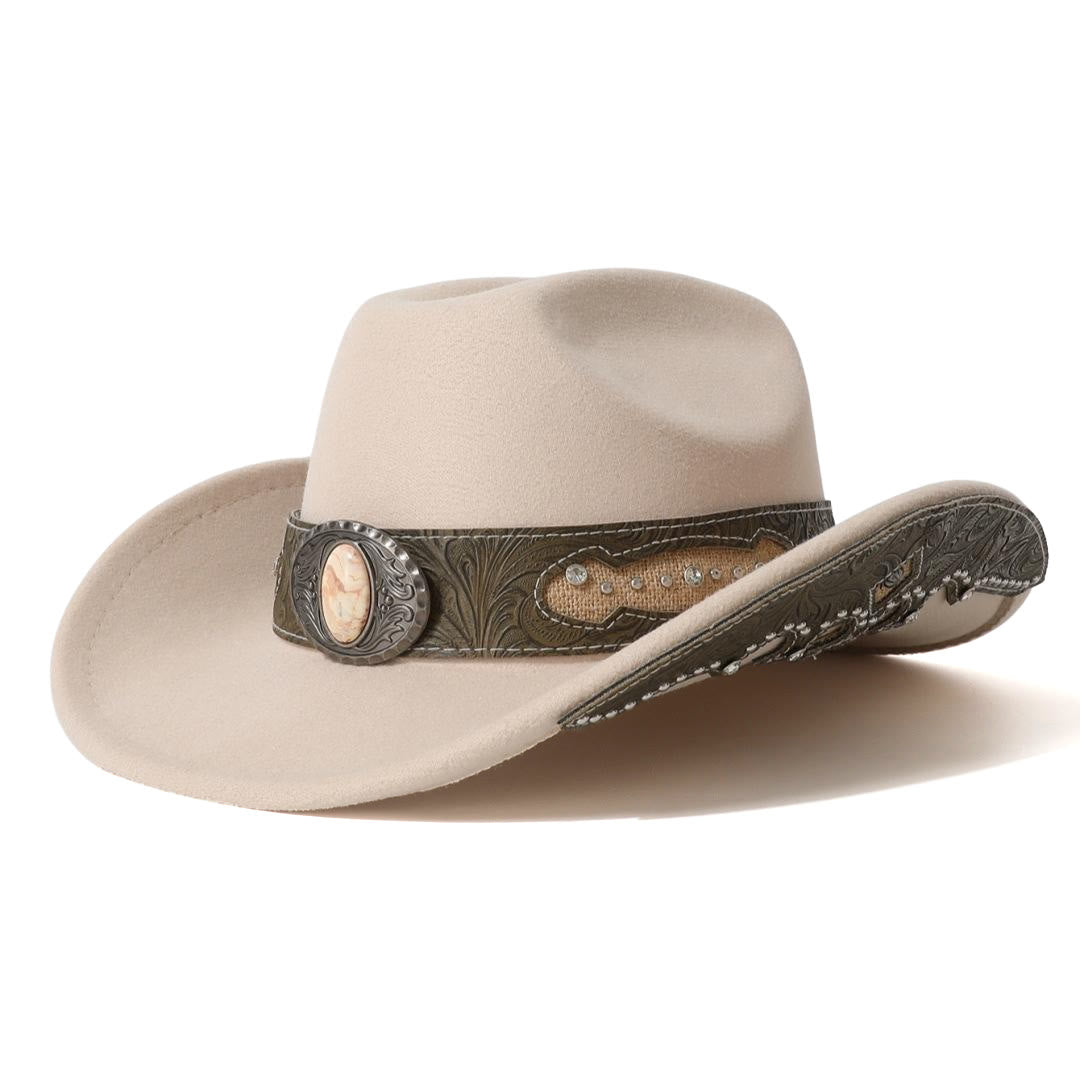 Herren-Cowboyhut mit strukturierter Steinnieten- und Krempenverstärkung sowie Gürtel - Beige - M (22"-22 7/8") - image 2