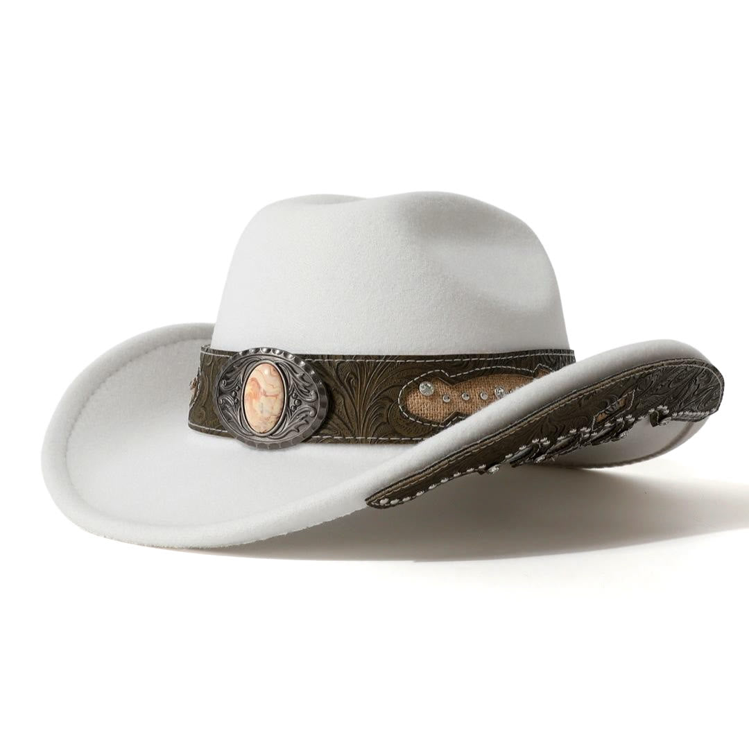 Herren-Cowboyhut mit strukturierter Steinnieten- und Krempenverstärkung sowie Gürtel - Weiß - M (22"-22 7/8") - image 0