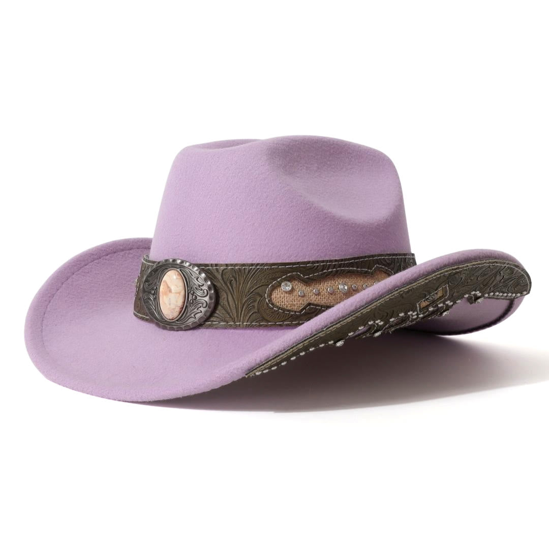 Herren-Cowboyhut mit strukturierter Steinnieten- und Krempenverstärkung sowie Gürtel - Hellviolett - M (22"-22 7/8") - image 3