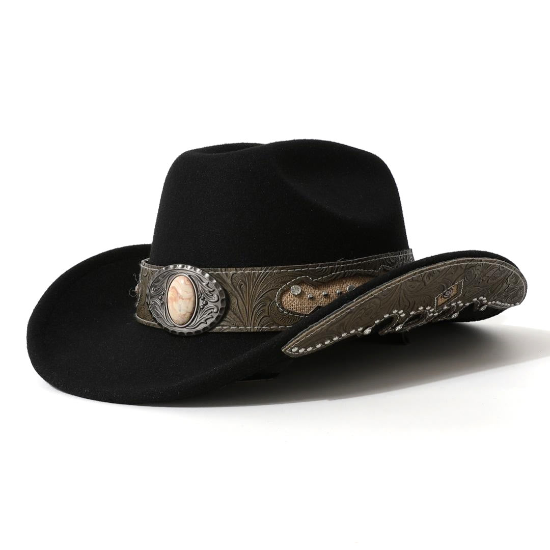 Herren-Cowboyhut mit strukturierter Steinnieten- und Krempenverstärkung sowie Gürtel - Schwarz - M (22"-22 7/8") - image 7