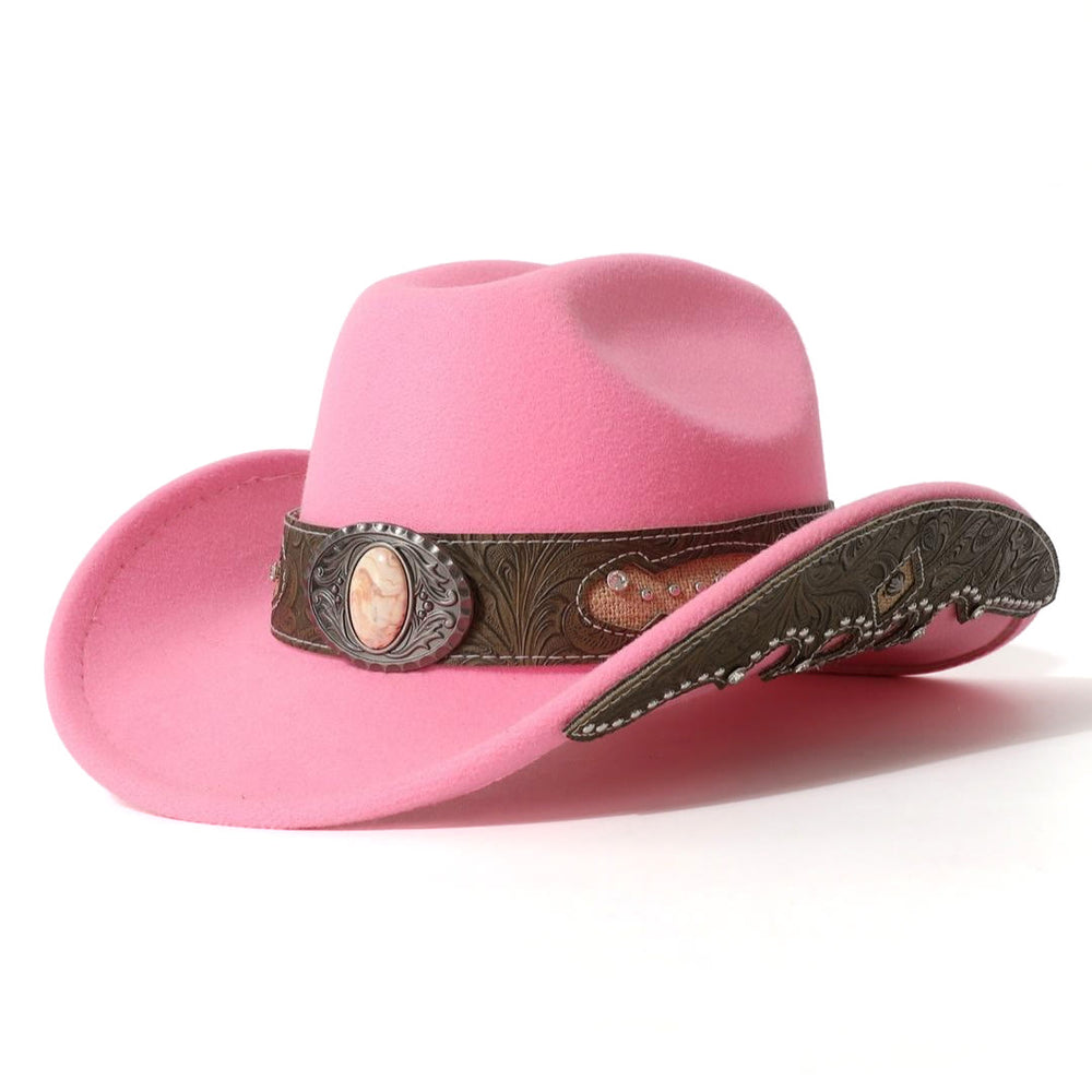 Herren-Cowboyhut mit strukturierter Steinnieten- und Krempenverstärkung sowie Gürtel - Rosa - M (22"-22 7/8") - image 1