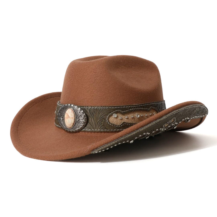 Herren-Cowboyhut mit strukturierter Steinnieten- und Krempenverstärkung sowie Gürtel - Braun - M (22"-22 7/8") - image 9