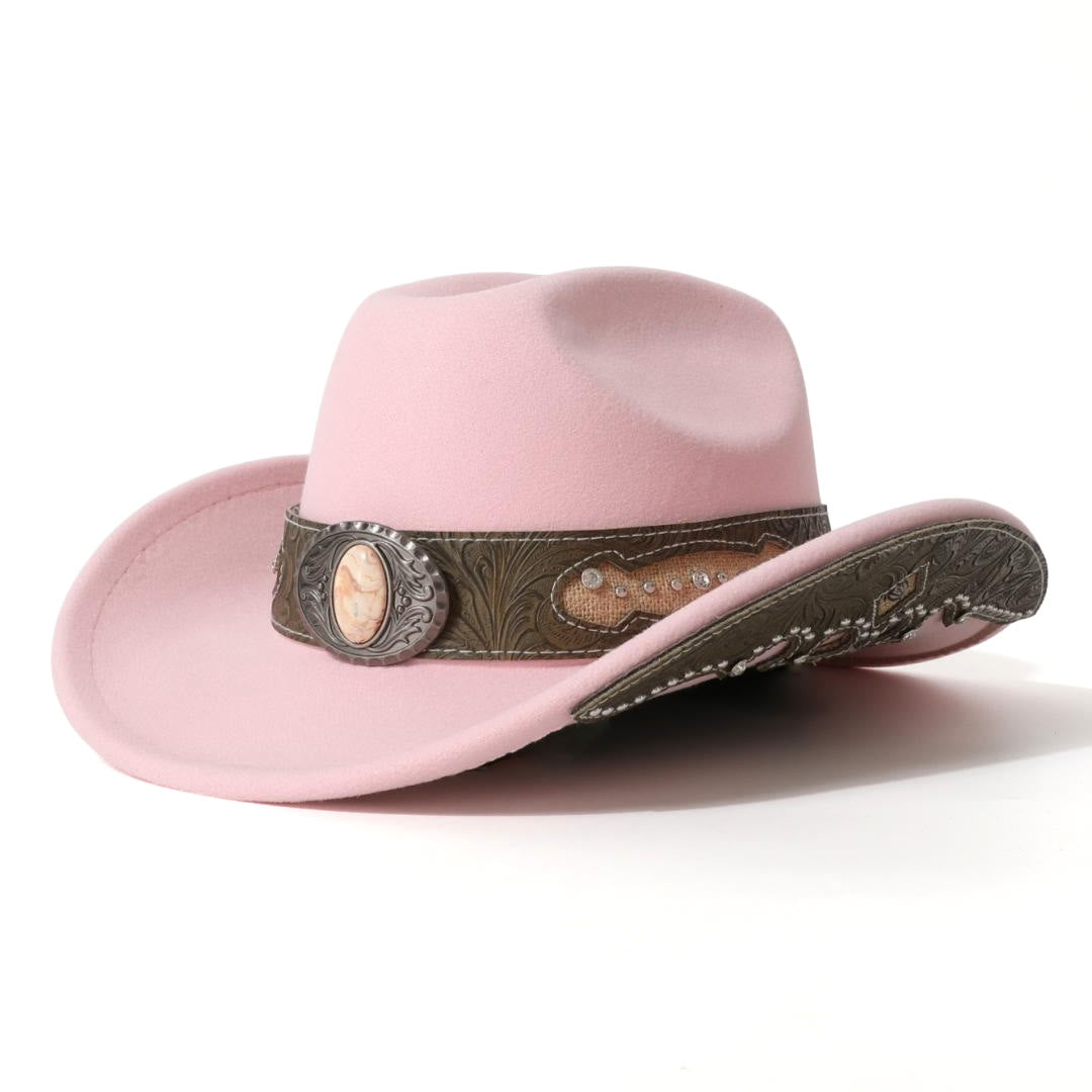 Herren-Cowboyhut mit strukturierter Steinnieten- und Krempenverstärkung sowie Gürtel - Hellrosa - M (22"-22 7/8") - image 8