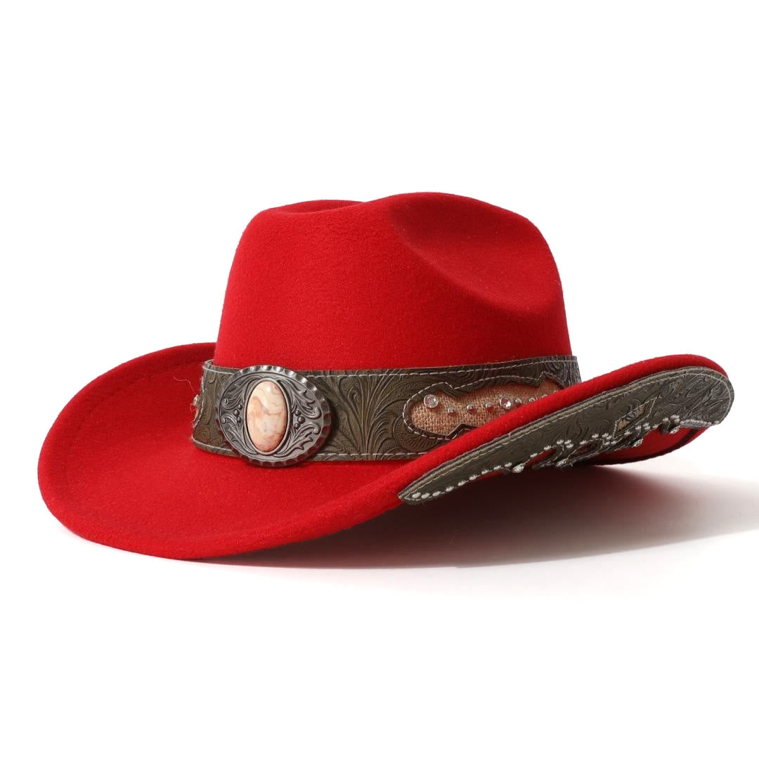 Herren-Cowboyhut mit strukturierter Steinnieten- und Krempenverstärkung sowie Gürtel - Rot - M (22"-22 7/8") - image 5