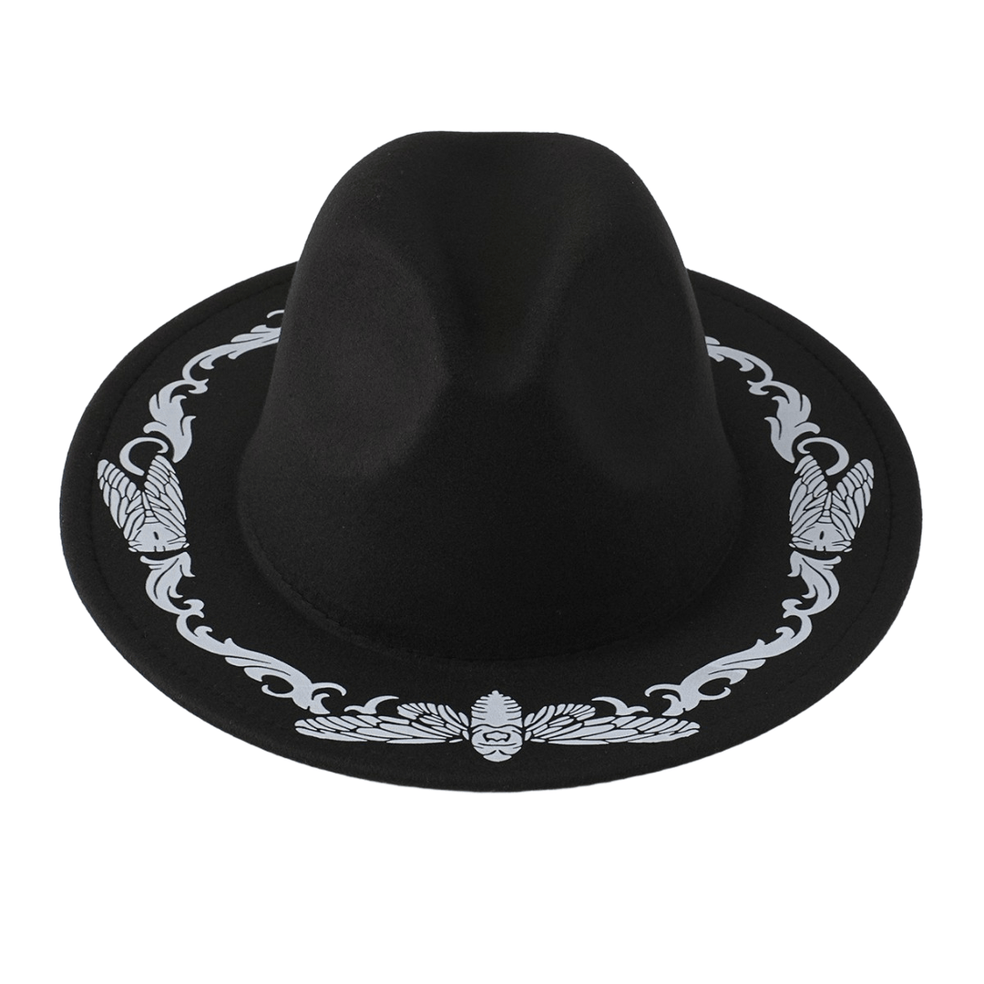 Exquisiter schwarzer Cowboyhut für Herren mit Schmetterlings- und Zikadenmotiv - image 1