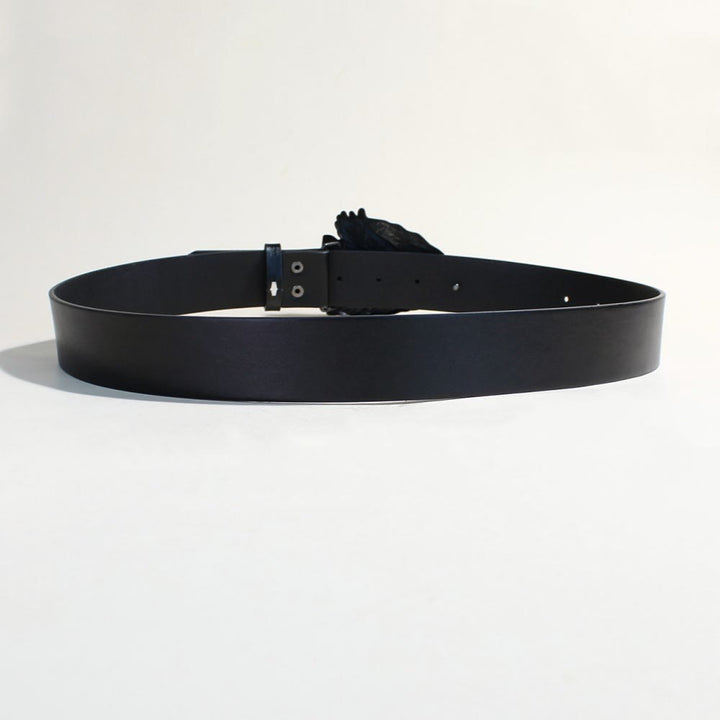 Retro-Gürtel mit dreieckiger Adlerschnalle und Metallniete, schwarz - image 6