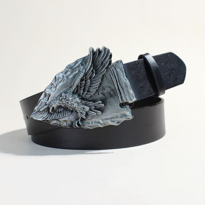 Retro-Gürtel mit dreieckiger Adlerschnalle und Metallniete, schwarz - Dreiecksadler - Schwarzgurt - 34 - image 4