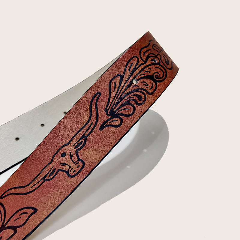 Herren-Westerngürtel mit Bullenschädelschnalle, schwarz gemustert - image 2