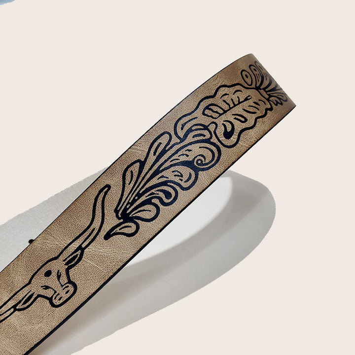 Herren-Westerngürtel mit Bullenschädelschnalle, schwarz gemustert - image 5