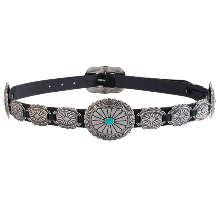 Damengürtel mit silbernem Muster und türkisfarbener Schnalle - Schwarz - 34 - image 0