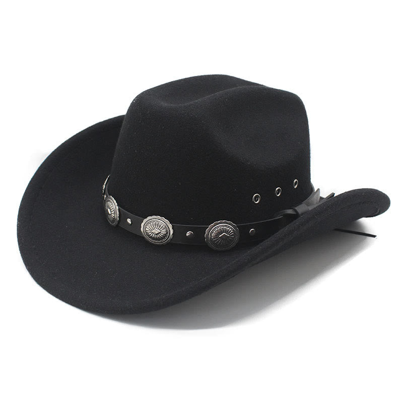 Herren-Cowboyhut mit silbernem Muster, Scheibenrand und Gürtel - Schwarz - M (22"-22 7/8") - image 0