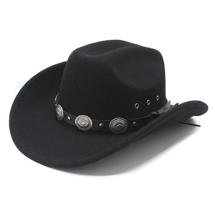 Herren-Cowboyhut mit silbernem Muster, Scheibenrand und Gürtel - Schwarz - M (22"-22 7/8") - image 0