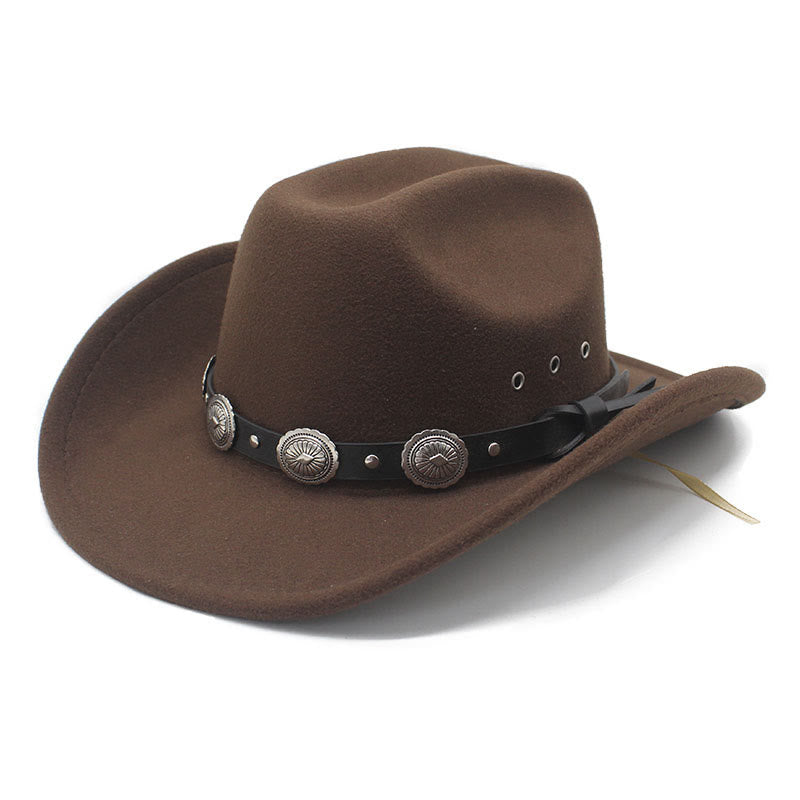 Herren-Cowboyhut mit silbernem Muster, Scheibenrand und Gürtel - Braun - M (22"-22 7/8") - image 1