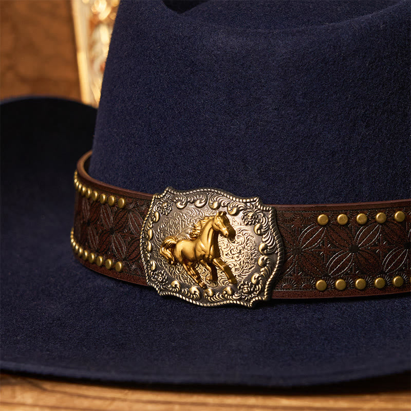 Herren-Cowboyhut mit goldener Pferdeschnalle, Krempennieten und Gürtel - image 5