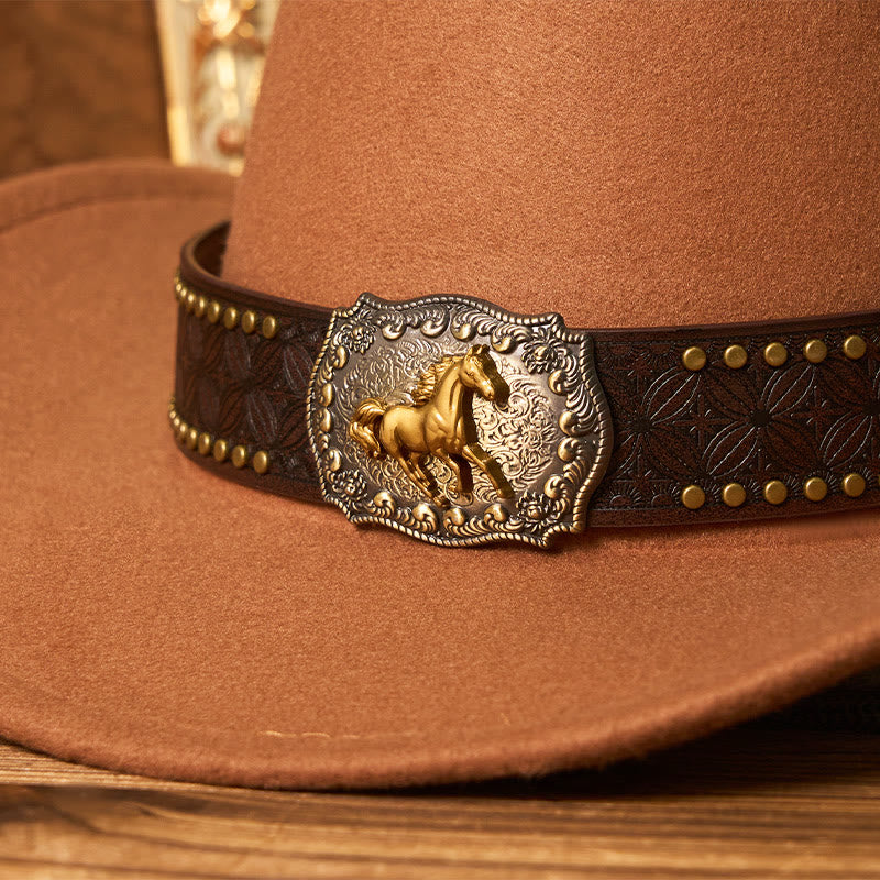 Herren-Cowboyhut mit goldener Pferdeschnalle, Krempennieten und Gürtel - image 2