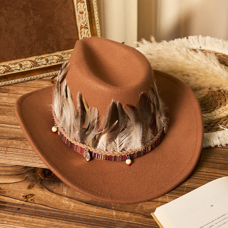 Herren-Cowboyhut mit gewebter Krempe und Federn - image 1