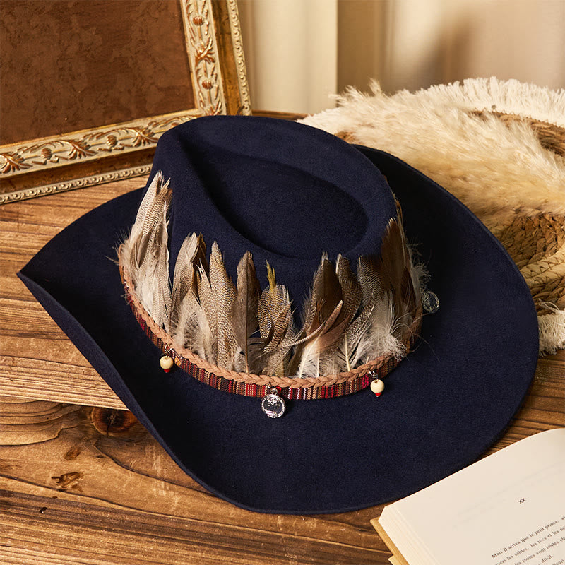 Herren-Cowboyhut mit gewebter Krempe und Federn - image 4