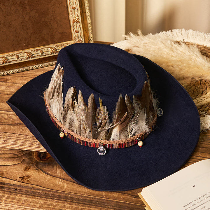 Herren-Cowboyhut mit gewebter Krempe und Federn - image 4