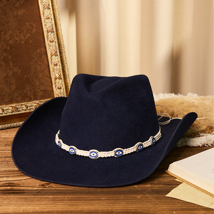 Herren-Cowboyhut mit weißem Strickgürtel und Evil-Eye-Motiv - Marineblau - M (22"-22 7/8") - image 3