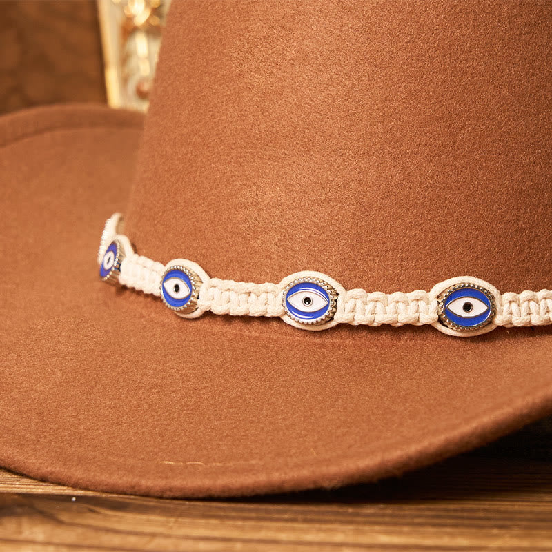 Herren-Cowboyhut mit weißem Strickgürtel und Evil-Eye-Motiv - image 2