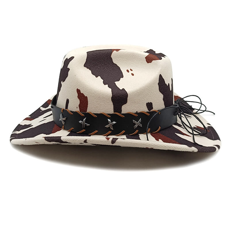 Herren-Cowboyhut mit silbernem, langhörnigem Stiergürtel und Kuhmuster - image 2