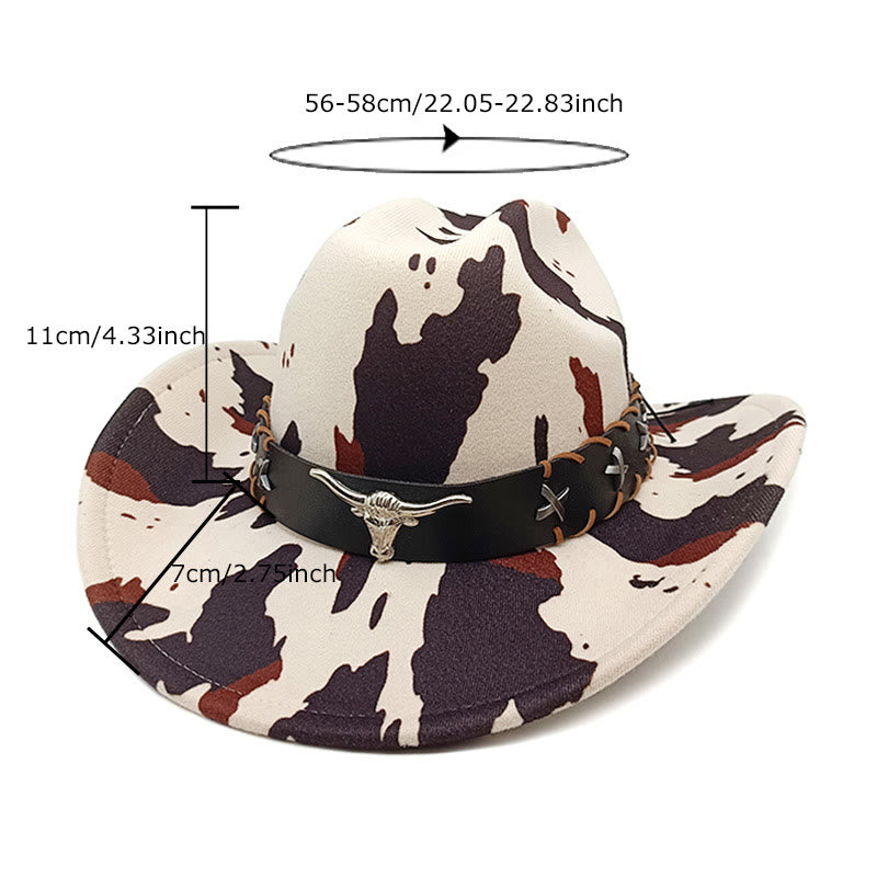Herren-Cowboyhut mit silbernem, langhörnigem Stiergürtel und Kuhmuster - image 1