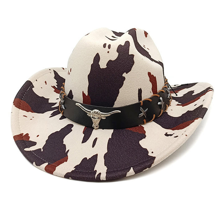 Herren-Cowboyhut mit silbernem, langhörnigem Stiergürtel und Kuhmuster - Stil Nr. 1 - M (22"-22 7/8") - image 0