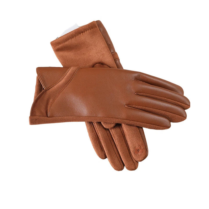 Damen-Winterhandschuhe aus Leder mit Ziernähten - Khaki - image 3