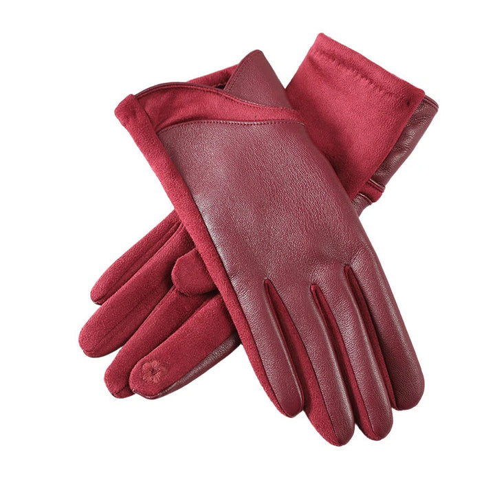 Damen-Winterhandschuhe aus Leder mit Ziernähten - Rot - image 2