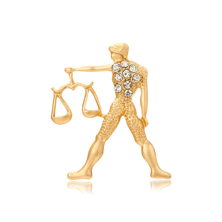 Goldbrosche mit Sternzeichen und Diamanten - Waage - image 13