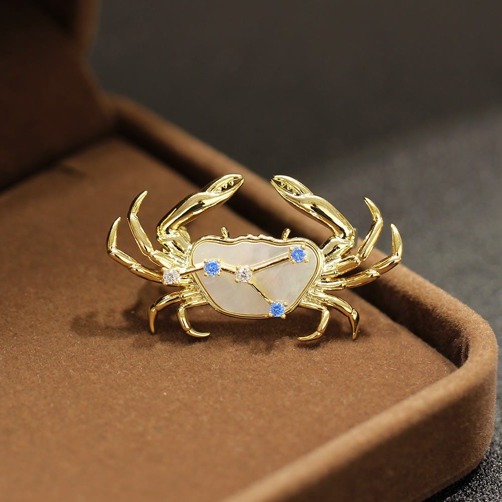 Brosche mit 12 Sternbildern aus Perlmutt und blauem Kristall in Gold - Krebs - image 6