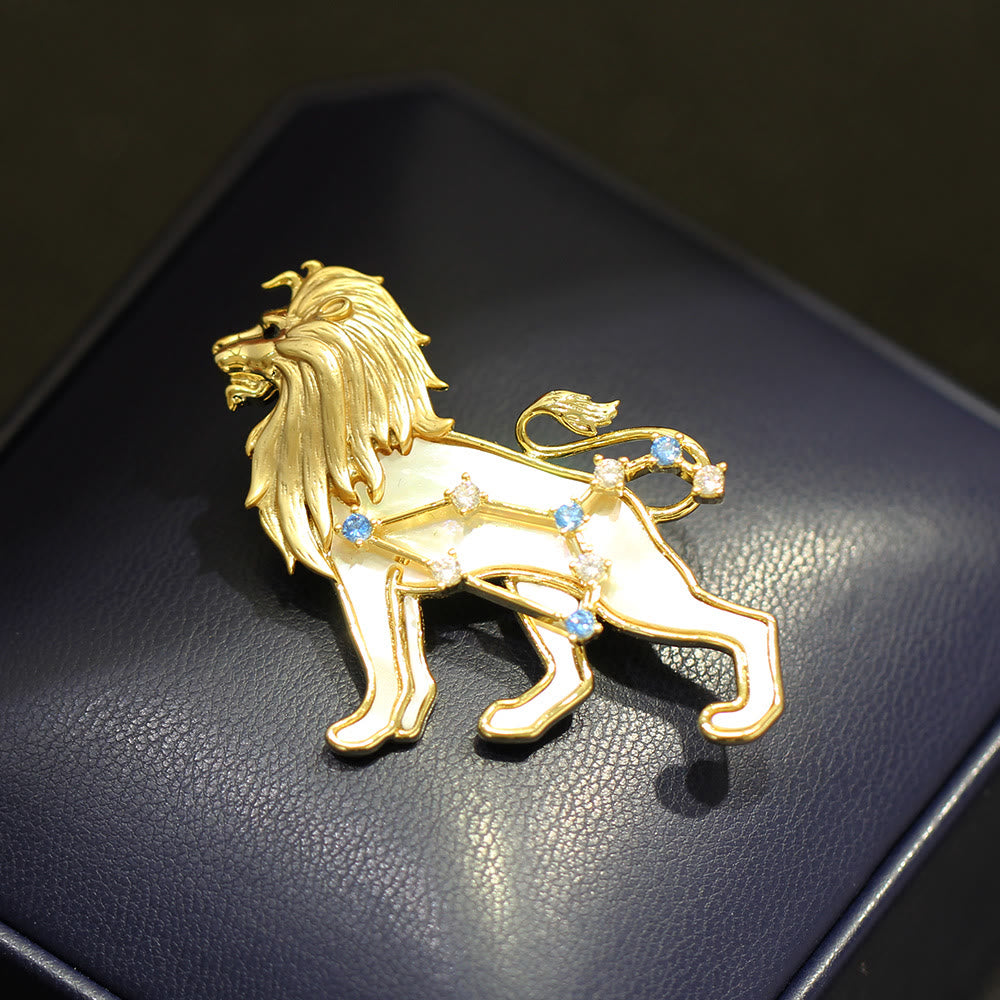 Brosche mit 12 Sternbildern aus Perlmutt und blauem Kristall in Gold - image 9