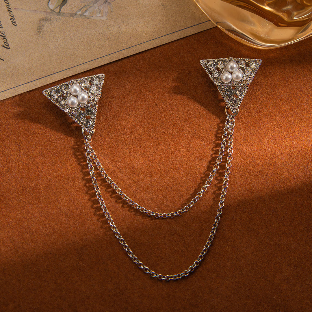 Dreieckige Perlen- und Kristallkettenbrosche - image 5