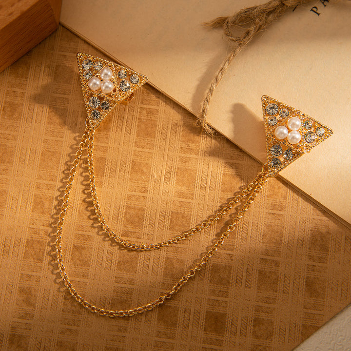 Dreieckige Perlen- und Kristallkettenbrosche - image 0