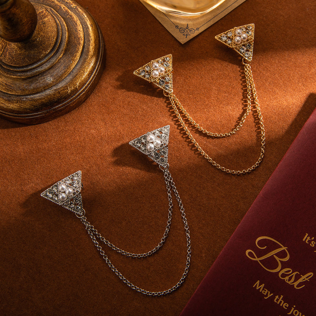 Dreieckige Perlen- und Kristallkettenbrosche - image 3