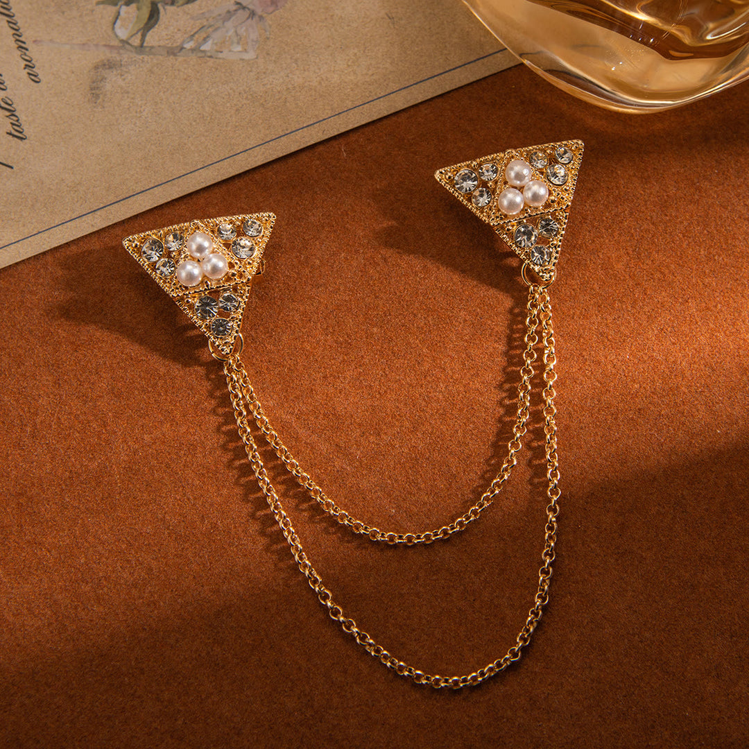 Dreieckige Perlen- und Kristallkettenbrosche - image 2