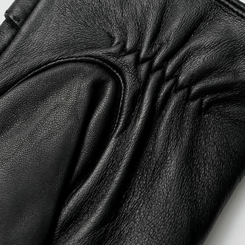 Schwarze Herrenhandschuhe aus echtem Leder mit Vintage-Metallemblem - image 4