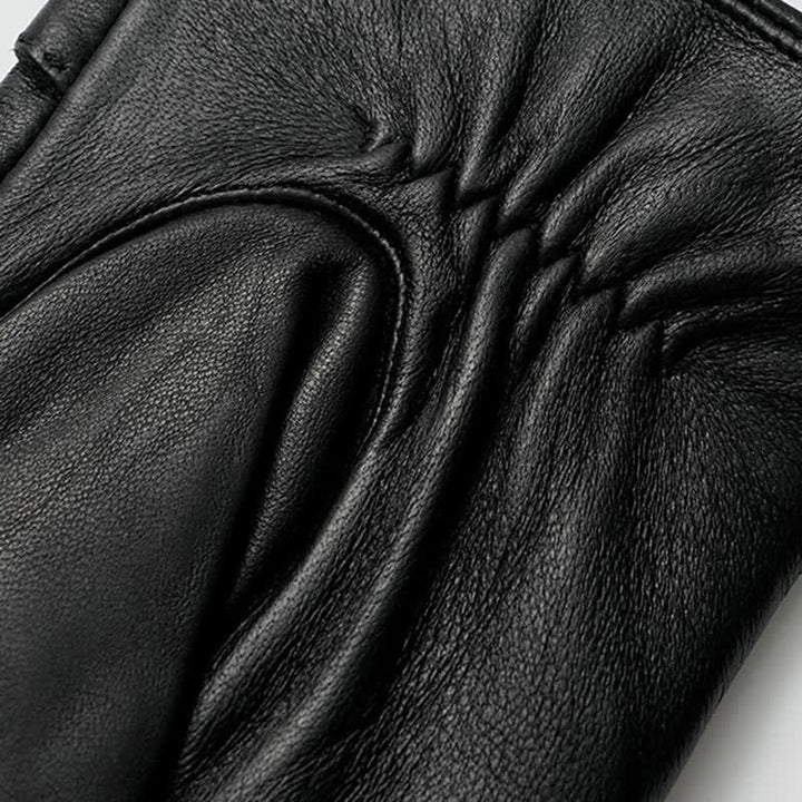 Schwarze Herrenhandschuhe aus echtem Leder mit Vintage-Metallemblem - image 4