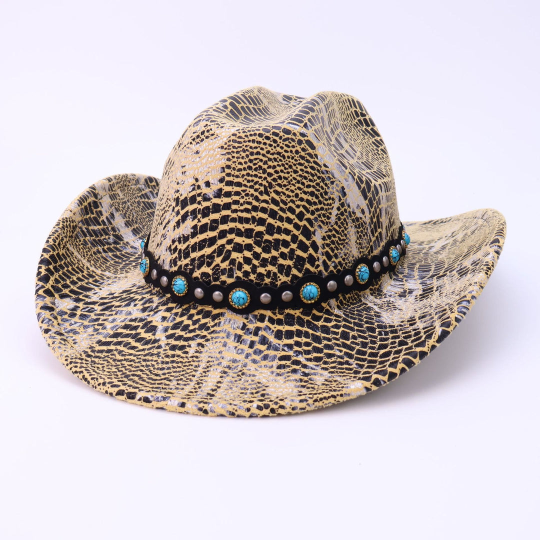 Herren-Cowboyhut mit türkisfarbenem schwarzem Gürtel und Krokodilmuster - Gelb - M (22"-22 7/8") - image 8