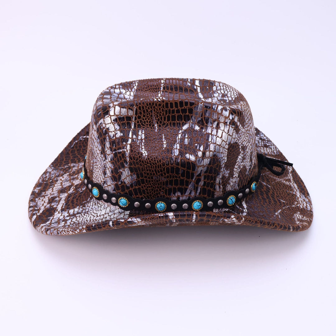Herren-Cowboyhut mit türkisfarbenem schwarzem Gürtel und Krokodilmuster - image 3