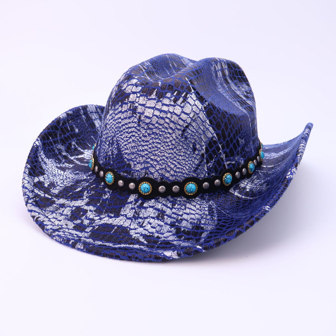 Herren-Cowboyhut mit türkisfarbenem schwarzem Gürtel und Krokodilmuster - Königsblau - M (22"-22 7/8") - image 9