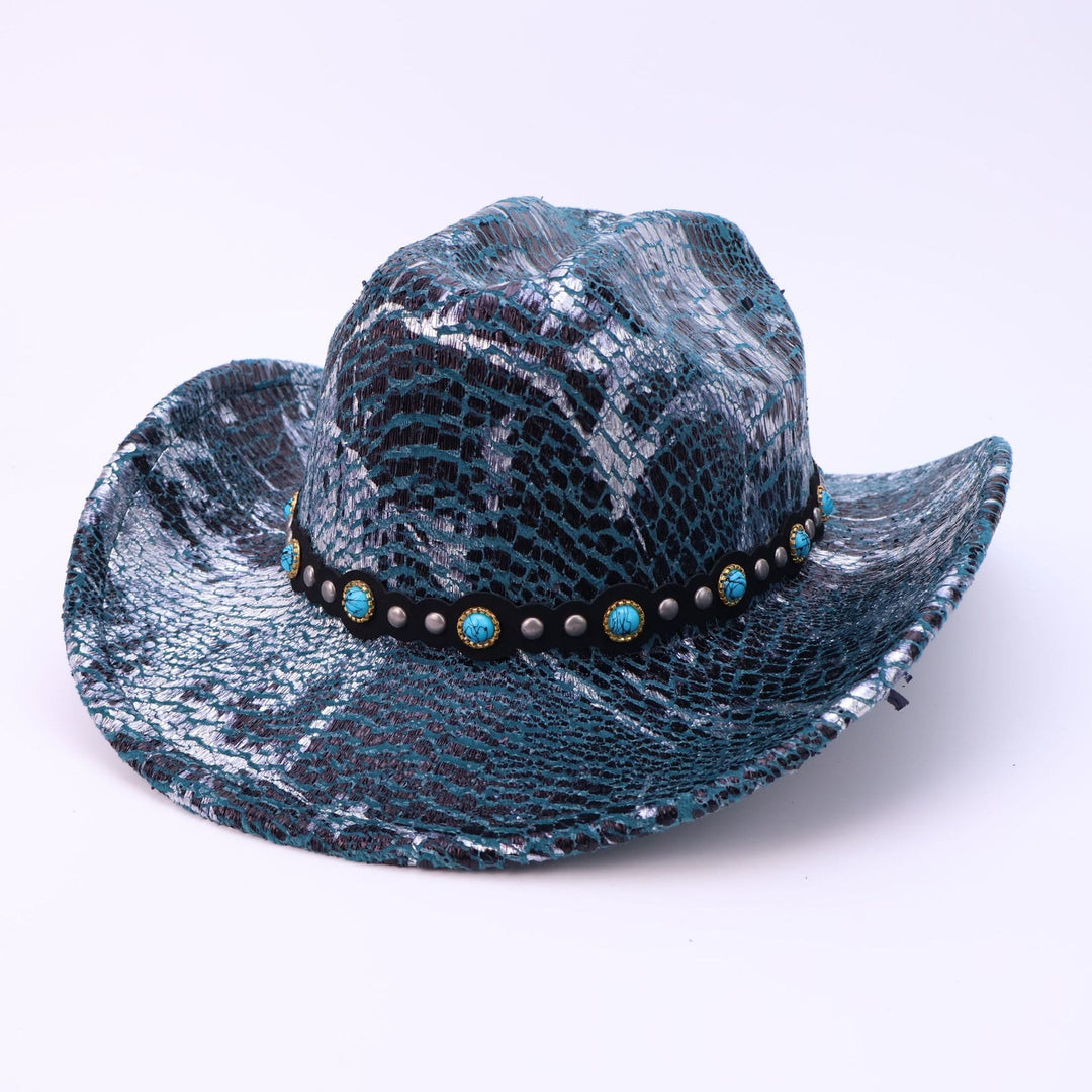 Herren-Cowboyhut mit türkisfarbenem schwarzem Gürtel und Krokodilmuster - Grün - M (22"-22 7/8") - image 6