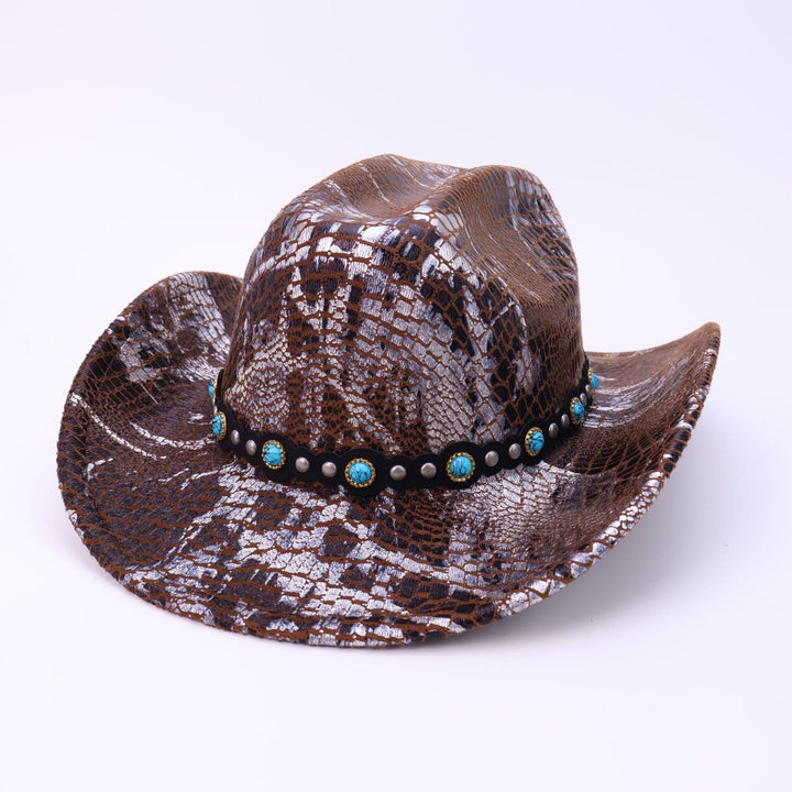Herren-Cowboyhut mit türkisfarbenem schwarzem Gürtel und Krokodilmuster - Kaffee - M (22"-22 7/8") - image 0