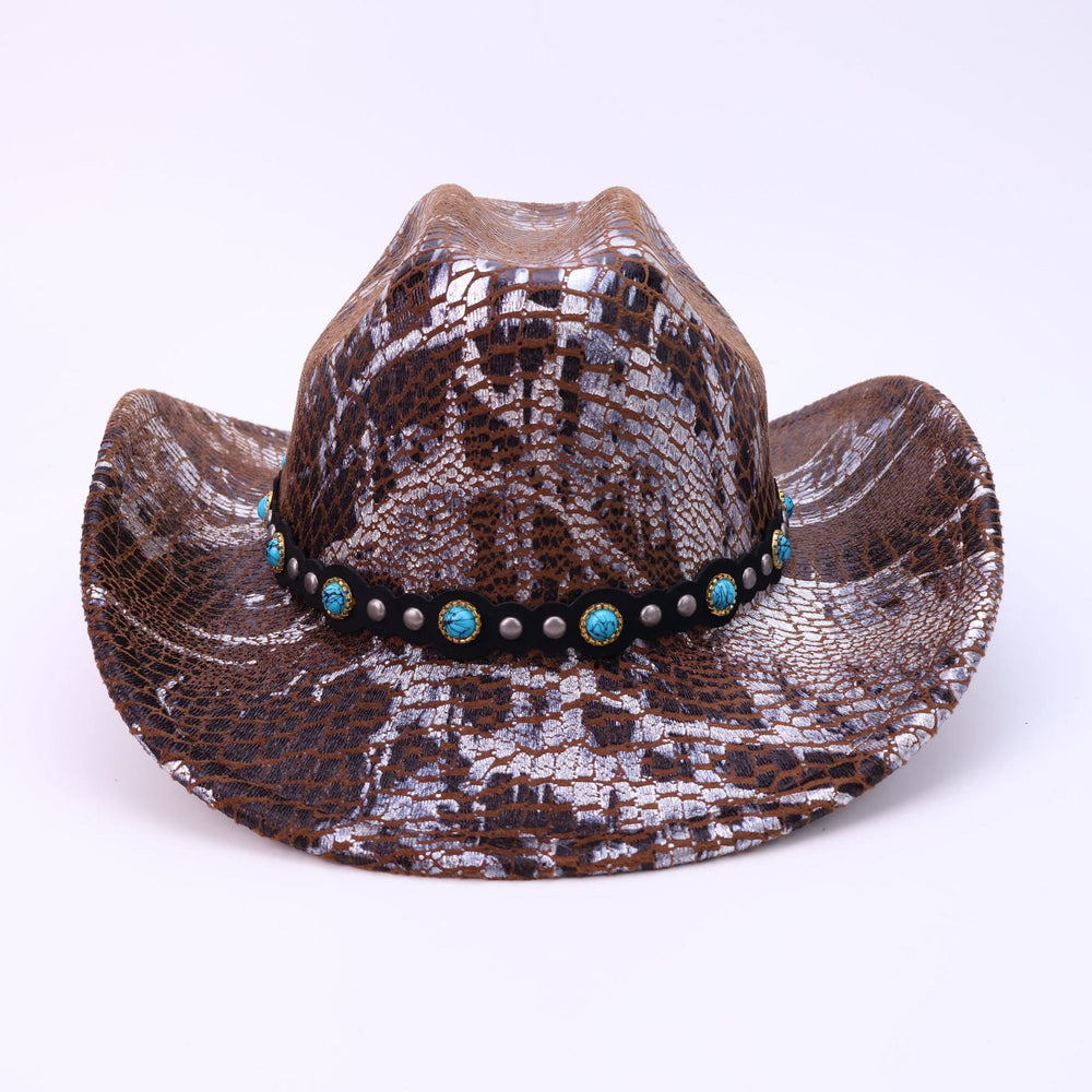 Herren-Cowboyhut mit türkisfarbenem schwarzem Gürtel und Krokodilmuster - image 1