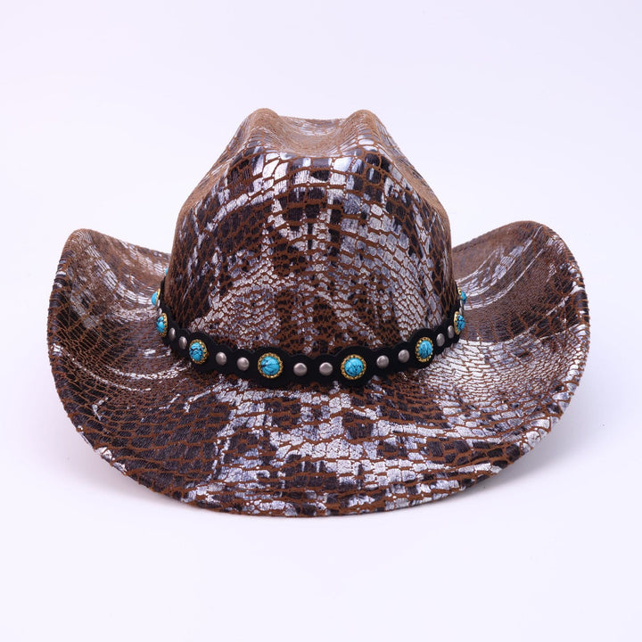 Herren-Cowboyhut mit türkisfarbenem schwarzem Gürtel und Krokodilmuster - image 1