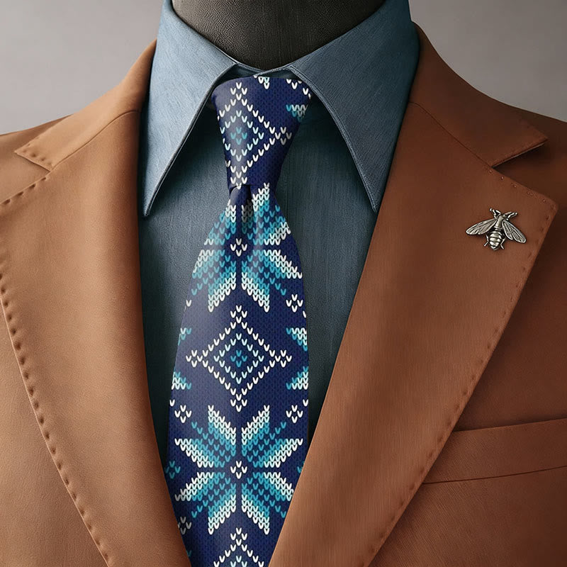 Herrenkrawatte mit Schneeflockenmuster und Rautenstruktur, marineblau - Krawatte - image 0